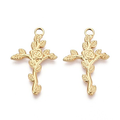 Ионное покрытие (ip) 201 подвески из нержавеющей стали, крест с цветком