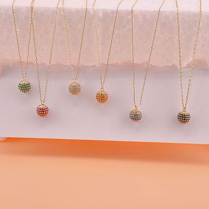 Женские кулоны с круглыми сферами из латуни с микропаве из кубических цирконий, золотые