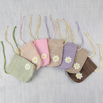 Burlap Packing Pouches, Drawstring Bags with Flower