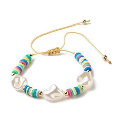 Bracelet de perles tressées imitation perle pour fille femme, bracelet surfeur perles heishi en pâte polymère