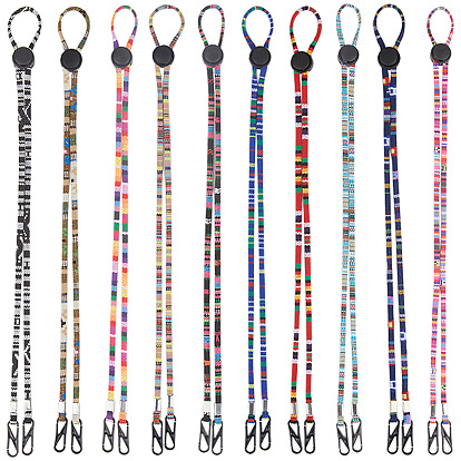 10 шт 10 цвета этнический стиль полиэстер шнурок для очков, шейный ремешок для очков, с пластиковой пряжкой, сплав и железо