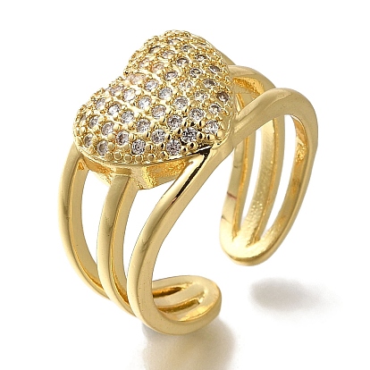 Стойка с покрытием в виде сердца, латунь, прозрачный фианит, открытые манжеты, кольца, без кадмия и без свинца, долговечный, для женщин