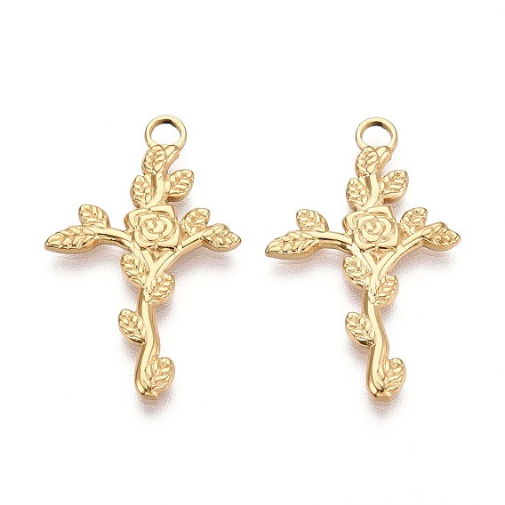 Ионное покрытие (ip) 201 подвески из нержавеющей стали, крест с цветком