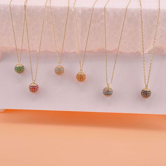 Женские кулоны с круглыми сферами из латуни с микропаве из кубических цирконий, золотые