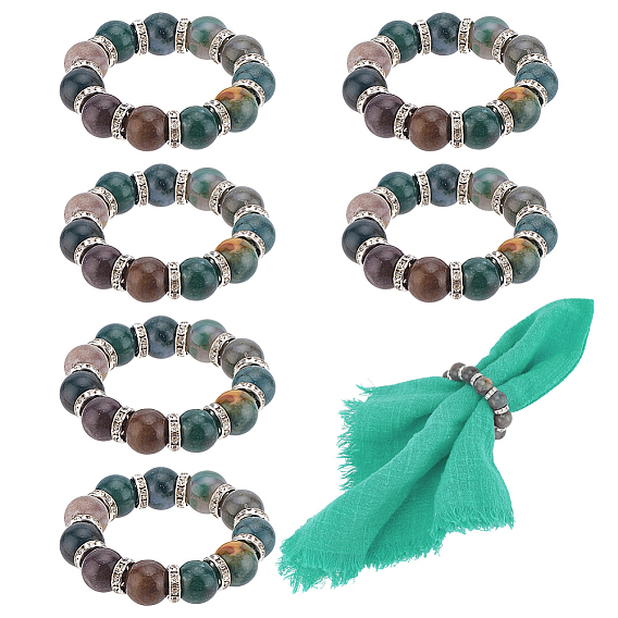 6 шт. Кольца для салфеток из натурального индийского агата и железных бусин, держатель для салфеток