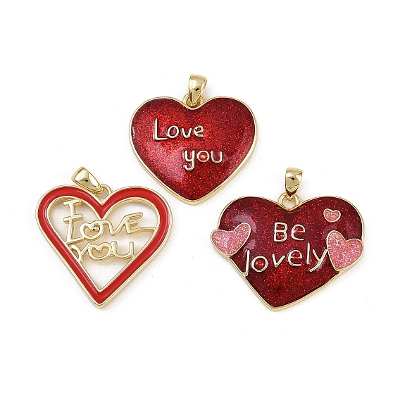 Латунь эмаль подвески, сердце прелести, реальный 18 k позолоченный, стойки покрытие, долговечный, без кадмия и без свинца, с прыжковых колец