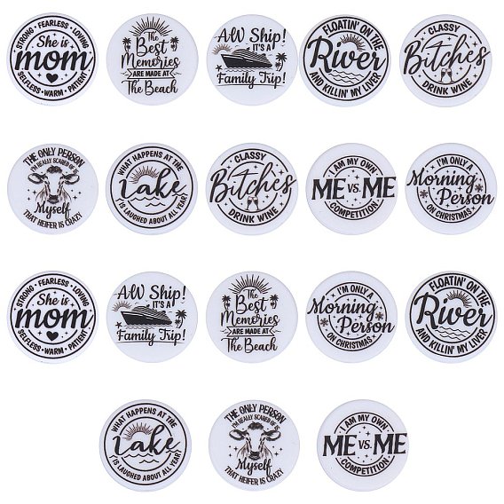 18Pcs 9 Style Flat Round with Word Food Grade Eco-Friendly Printed Silicone Focal Beads