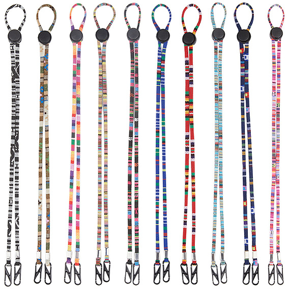10 шт 10 цвета этнический стиль полиэстер шнурок для очков, шейный ремешок для очков, с пластиковой пряжкой, сплав и железо