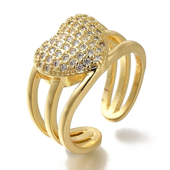 Стойка с покрытием в виде сердца, латунь, прозрачный фианит, открытые манжеты, кольца, без кадмия и без свинца, долговечный, для женщин