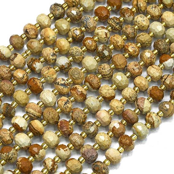 Естественного изображения яшмы бисер нитей, с бисером, граненые, фонарь