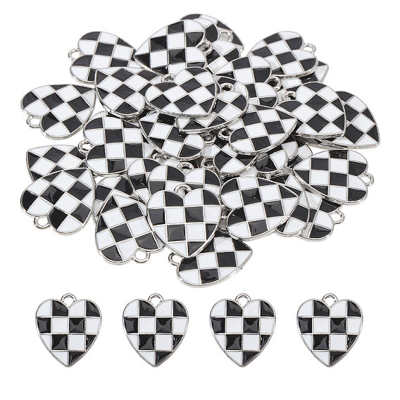 40 шт. Подвески из сплава эмали, сердце с подвесками в клетку, платина