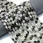 Нити натуральных кварцевых бусин черного турмалинового цвета, граненый шестиугольный разрез, плоско-круглые, с бисером