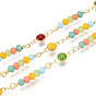 Цепочка из латунной эмали ручной работы с плоскими круглыми звеньями и стеклянными бусинами, с катушкой, пайки, реальный 18 k позолоченный
