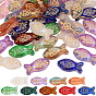 60pcs perles de verre transparentes peintes à la cuisson, poisson, métal doré enlaça