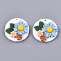 Handmade Polymer Clay Pendants, Flat Round with Flower