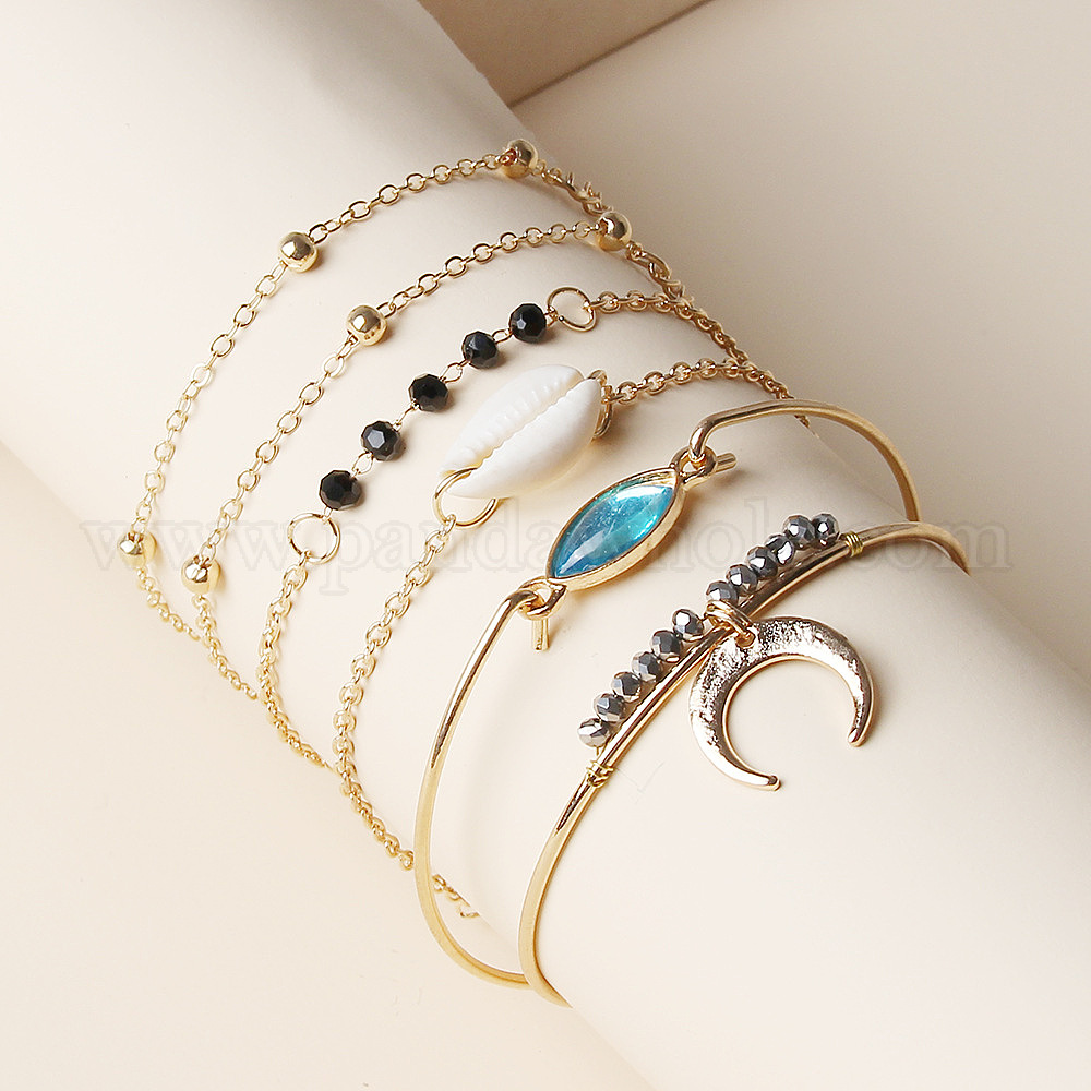 Ethnic Metal Crescent Moon Bracelet and Necklace Set - Fashionable and Sexy  Hand Jewelry.