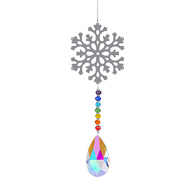 Metal Big Pendant Decorations, Hanging Sun Catchers, Chakra Theme K9 Crystal Glass, Snowflake, for Christmas