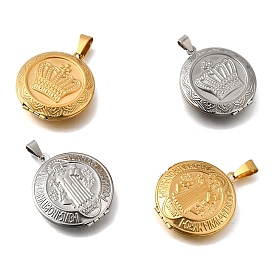 316 подвески из нержавеющей стали Locket, с 201 защелкивающимися дужками из нержавеющей стали, подвесками-рамками для фотографий из нержавеющей стали, ионное покрытие (ip), плоско-круглые