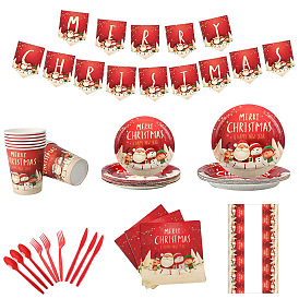 Party Supplies Including Plates, Cups, Napkins, Spoons, Forks, Knives, Tablecloth and Banner, Disposable Dinnerware Set