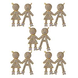 5Pcs Brass Micro Pave Clear Cubic Zirconia Pendants, Nickel Free, Couples