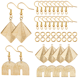 SUNNYCLUE DIY Geometry Dangle Earring Making Kit, Including Horseshoe & Rhombus Brass Pendants, Brass Earring Hooks