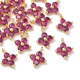 SHEGRACE Brass Cubic Zirconia Charms, Flower Charms, Cadmium Free & Lead Free & Nickel Free