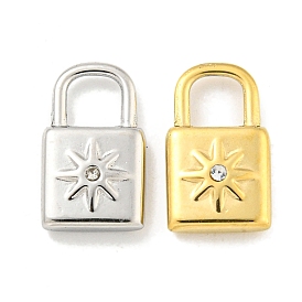 Vacuum Plating 304 Stainless Steel Charms, with Crystal Rhinestone, Padlock with Sun Charms