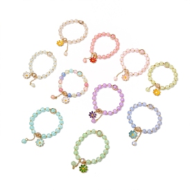 Стеклянные круглые из бисера браслеты простирания, с подвесками в виде цветка ромашки из сплава эмали