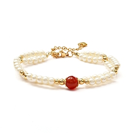 Round Natural Carnelian(Dyed) Beaded Bracelets for Girl Women, Glass Pearl Beads Bracelet with 304 Stainless Steel Chain