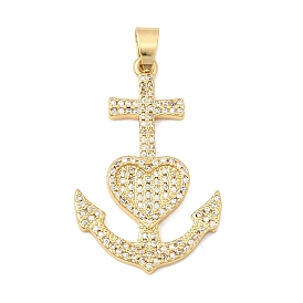Латунные микропаве прозрачные подвески с фианитом, долговечный, стойки покрытие, без свинца и без кадмия, якорь с сердечками