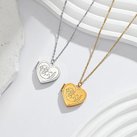304 Stainless Steel Heart with Bank Beaver Magnetic Photo Locket Pendant Necklaces for Women
