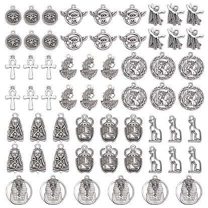6 Bags Ancient Egypt Tibetan Style Alloy Pendants, Cross/Pharaoh/Eye