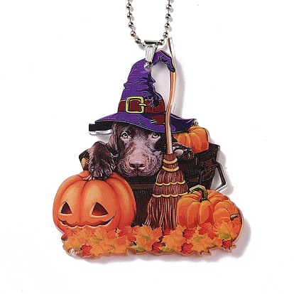 Opaque One-sided Printed Acrylic Big Pendants, with Iron, for Halloween, Animals with Pumpkin