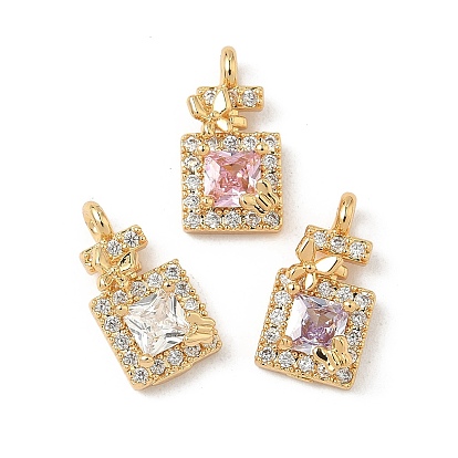 Латунные микро проложить кубического циркония подвески, квадратных амулеты, реальный 18 k позолоченный