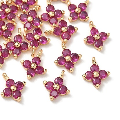 SHEGRACE Brass Cubic Zirconia Charms, Flower Charms, Cadmium Free & Lead Free & Nickel Free