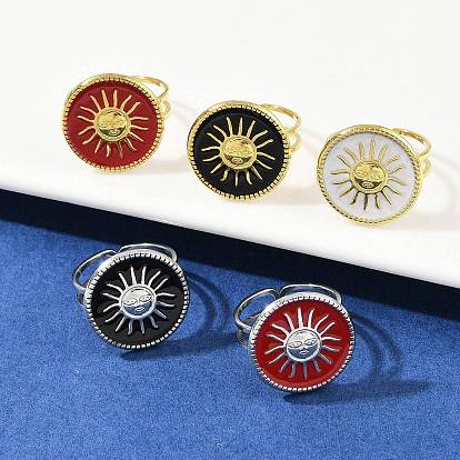 Плоские круглые с рисунком солнца 304 эмалевые перстни из нержавеющей стали для женщин, ионное покрытие (ip)