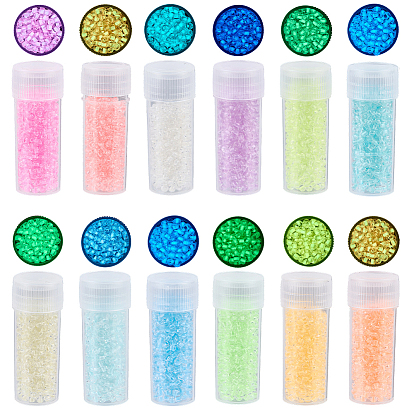 120g 12 Цвета светятся в темноте, прозрачные стеклянные круглые бисеринки, внутри цветов, рондель, с 24шт. прозрачных пластиковых многоразовых бутылок