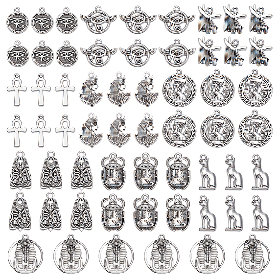 6 Bags Ancient Egypt Tibetan Style Alloy Pendants, Cross/Pharaoh/Eye