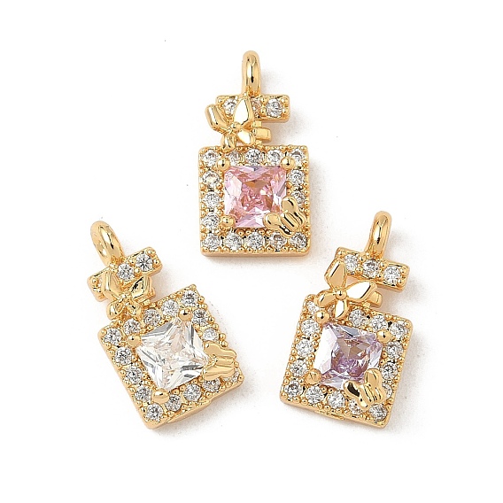 Латунные микро проложить кубического циркония подвески, квадратных амулеты, реальный 18 k позолоченный