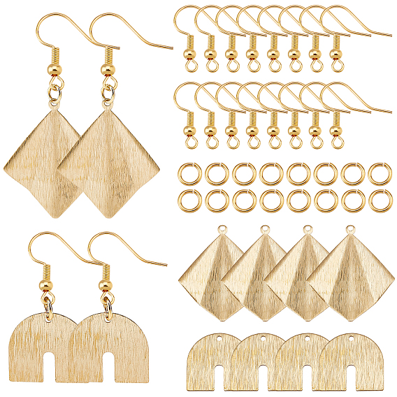 DIY Geometry Dangle Earring Making Kit, Including Horseshoe & Rhombus Brass Pendants, Brass Earring Hooks