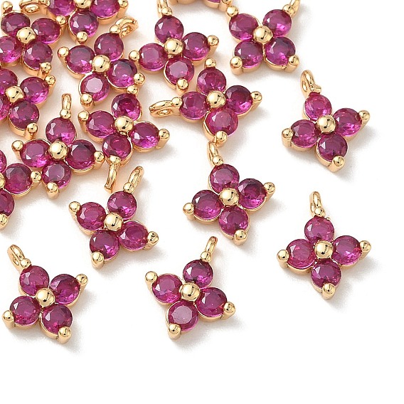 SHEGRACE Brass Cubic Zirconia Charms, Flower Charms, Cadmium Free & Lead Free & Nickel Free