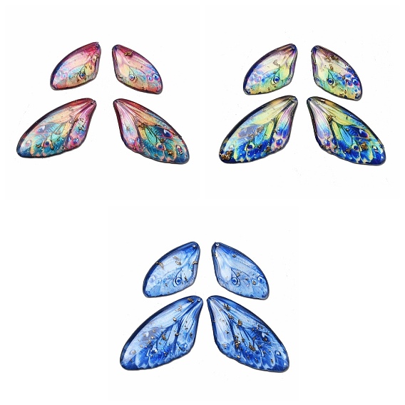 4шт. подвески в виде крыльев бабочки из прозрачной эпоксидной смолы, с золотой фольгой и блестками