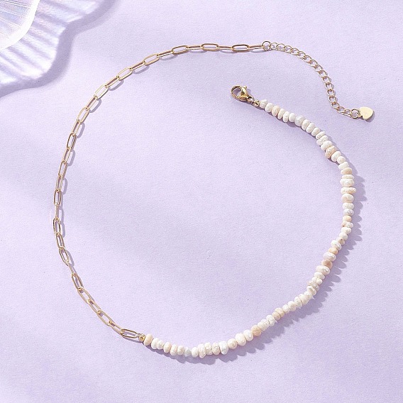 Цепочка из латунных скрепок с бусинами из натуральной культивированной пресноводной груши/картофеля., старинный белый