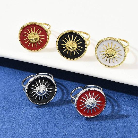 Плоские круглые с рисунком солнца 304 эмалевые перстни из нержавеющей стали для женщин, ионное покрытие (ip)