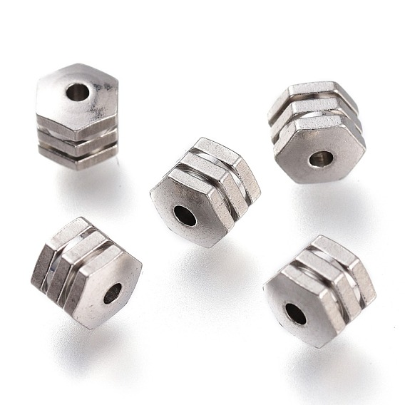 202 Stainless Steel Groove Beads, Hexagon