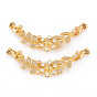 Brass Micro Pave Clear Cubic Zirconia Peg Bails Fold Over Clasps, for Half Drilled Bead, Nickel Free, Flower