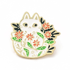 Эмалированная булавка с изображением кота и цветка, брошь из золотого сплава для рюкзака