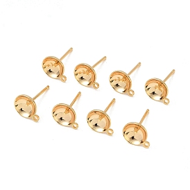 Apprêts de boucles d'oreilles à clous en laiton shegrace, plat rond, pour la moitié de perles percées, sans cadmium et sans nickel et sans plomb, plaqué longue durée