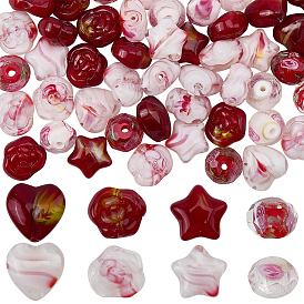 80 шт 8 стили ручной работы бусины лэмпворк, сердце и звезда и рондель и цветок розы
