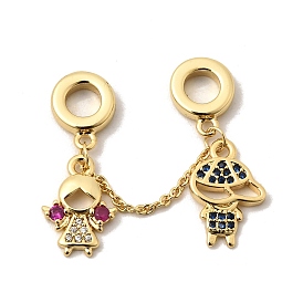 Латунные микро-паве цветные кубические цирконии европейские подвески-шармы, Подвески с большими отверстиями для мальчика и девочки на цепочке, долговечный, без кадмия и без свинца, стойки покрытие